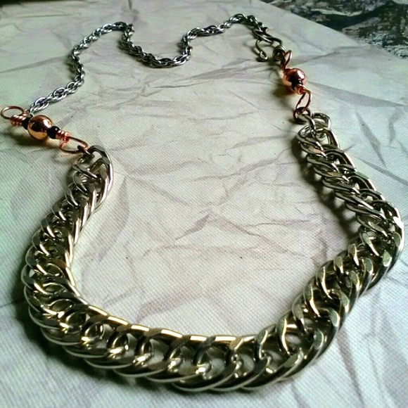 Upcycled Chain Assemblage Style Choker Necklace - Picture 2 of 7